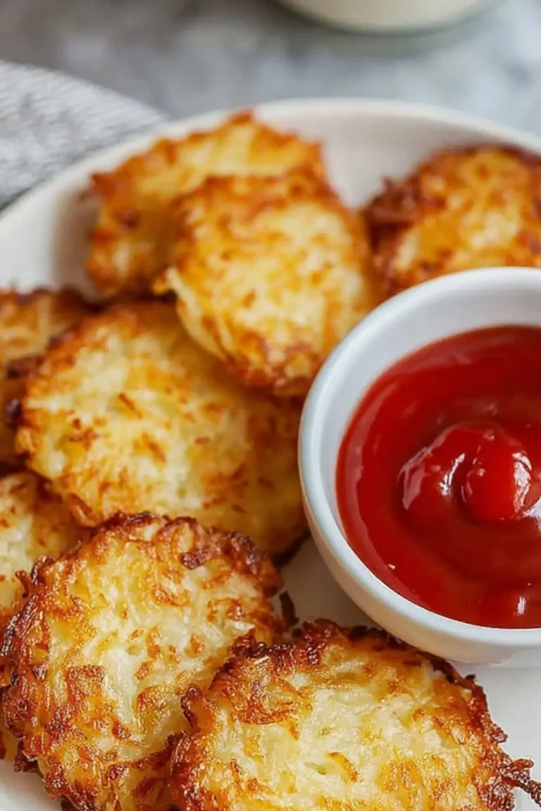 Crispy air fryer hash browns from scratch on a plate