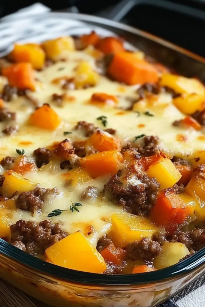 Amish Hamburger with Fall Veggies Bake