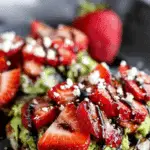 Balsamic Strawberry Avocado Toast with balsamic glaze and feta