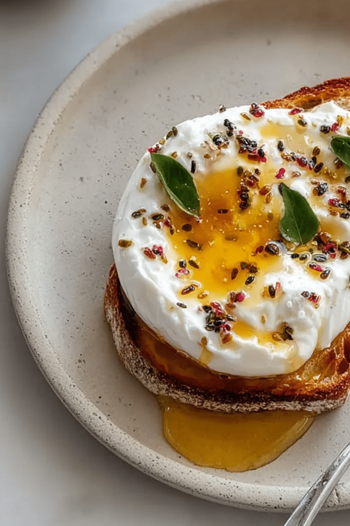 Burrata Appetizer with Honey drizzled with honey on sourdough