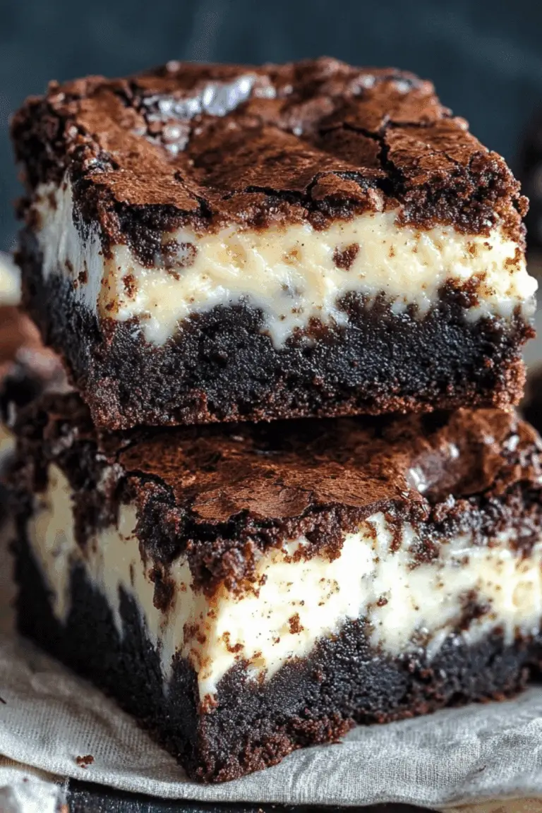 Cheesecake brownies with fudgy brownie base and creamy cheesecake layer