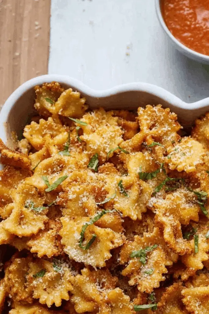 crispy air fryer pasta chips with parmesan and seasonings