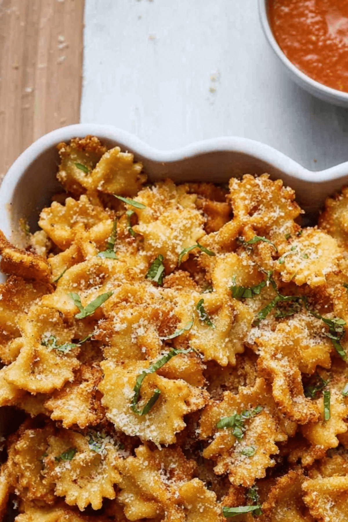 crispy air fryer pasta chips with parmesan and seasonings