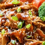 Crock Pot Teriyaki Chicken served with rice and vegetables