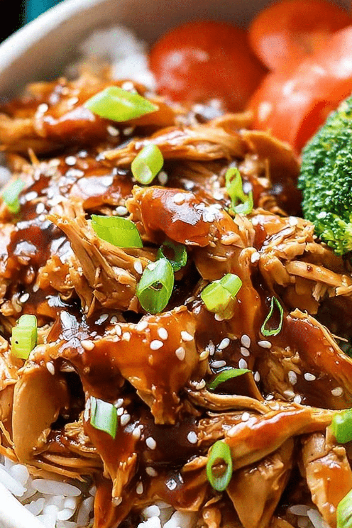 Crock Pot Teriyaki Chicken served with rice and vegetables