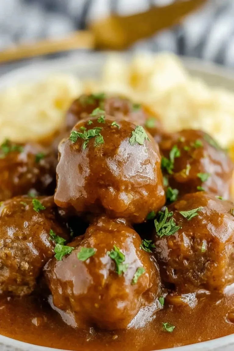 Swedish Meatballs in the Crockpot served with mashed potatoes and gravy