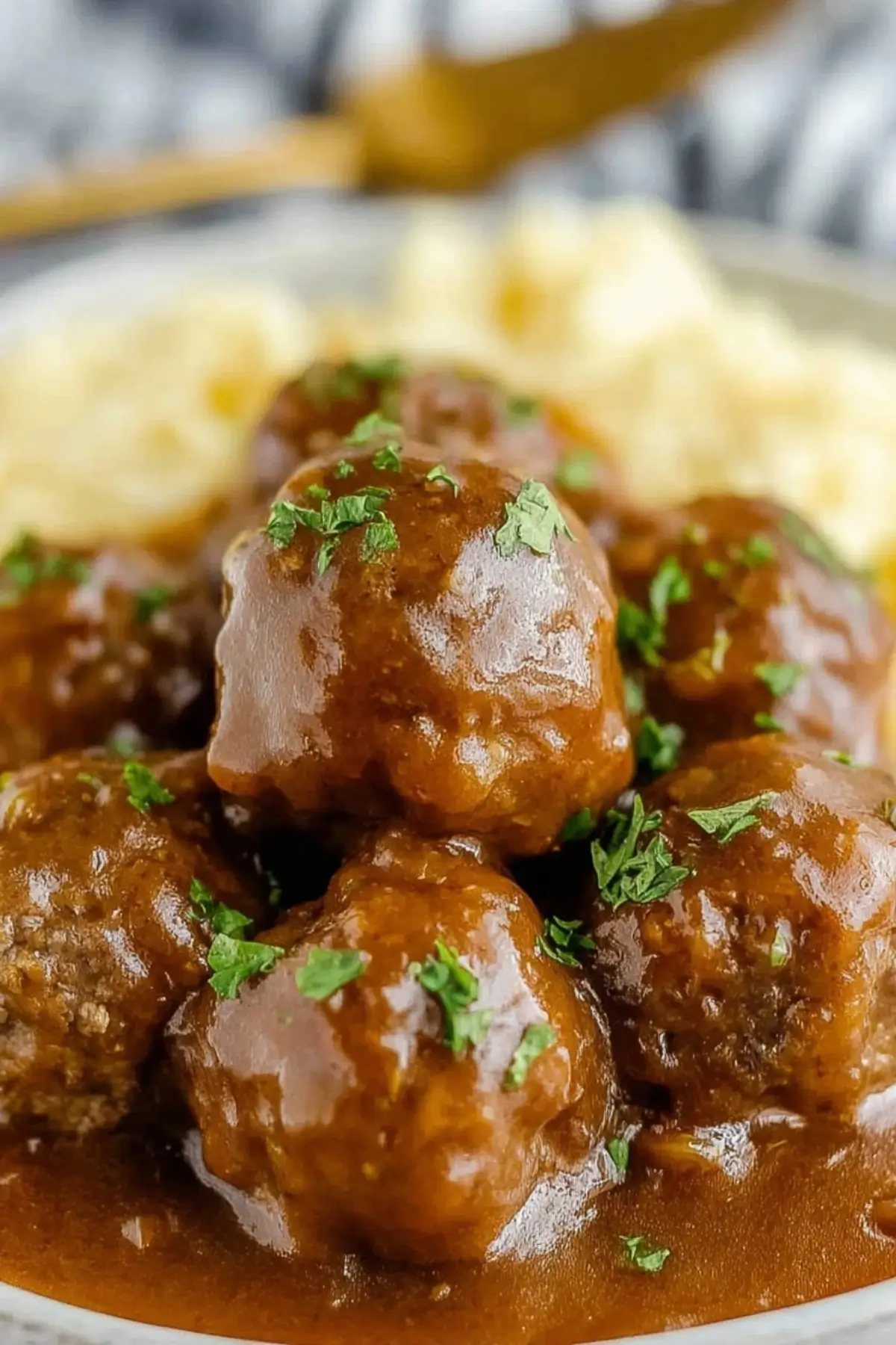 Swedish Meatballs in the Crockpot served with mashed potatoes and gravy