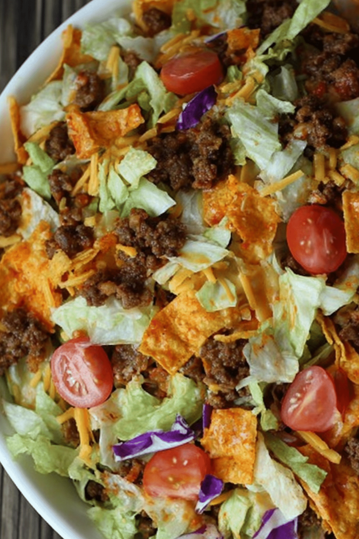 Doritos Taco Salad with nacho cheese chips and taco-seasoned beef
