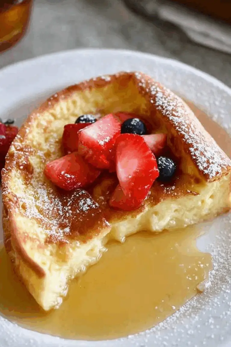 Delicious German pancakes served with powdered sugar and syrup