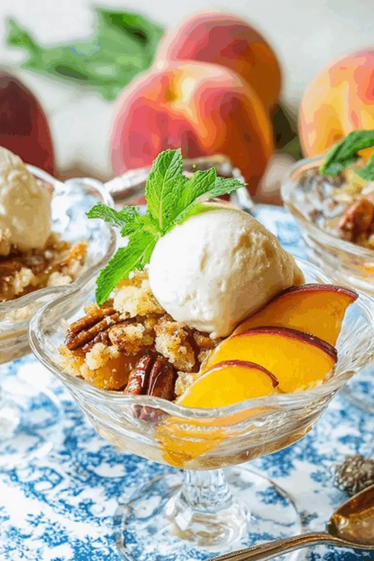Peach Dump Cake Recipe with cake mix, pecans, and peaches