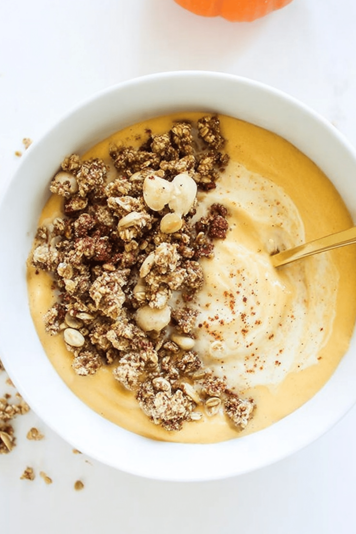 Pumpkin Pie Yogurt Bowl with granola and toppings