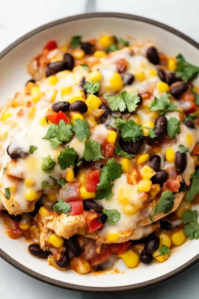 Santa Fe Chicken Skillet recipe with chicken, cheese, and southwestern ingredients