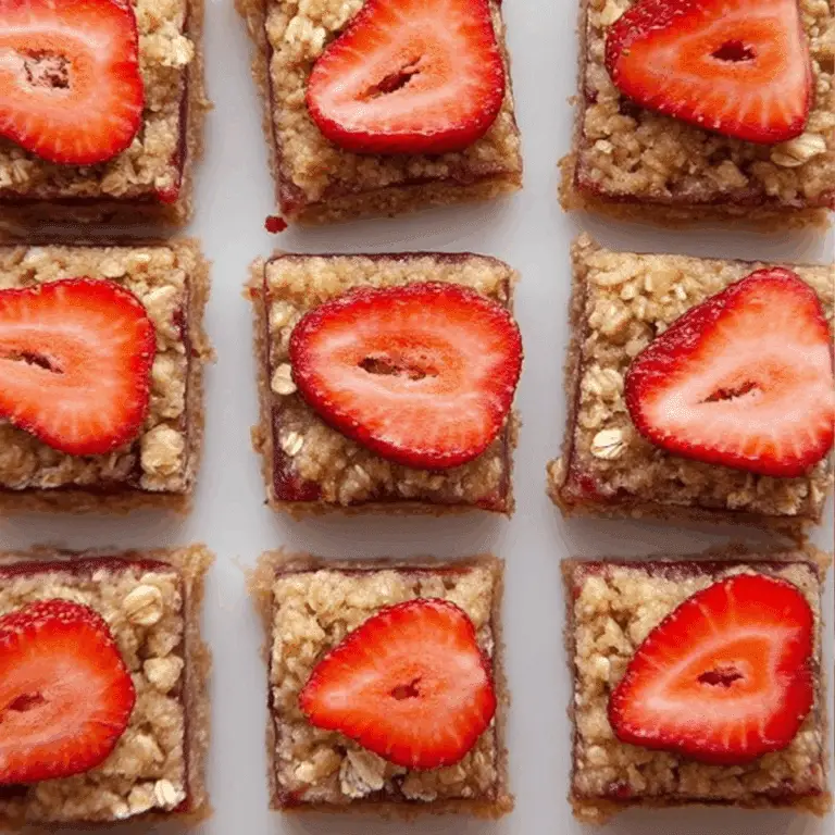 Fresh strawberry oatmeal bars with buttery oat crumble