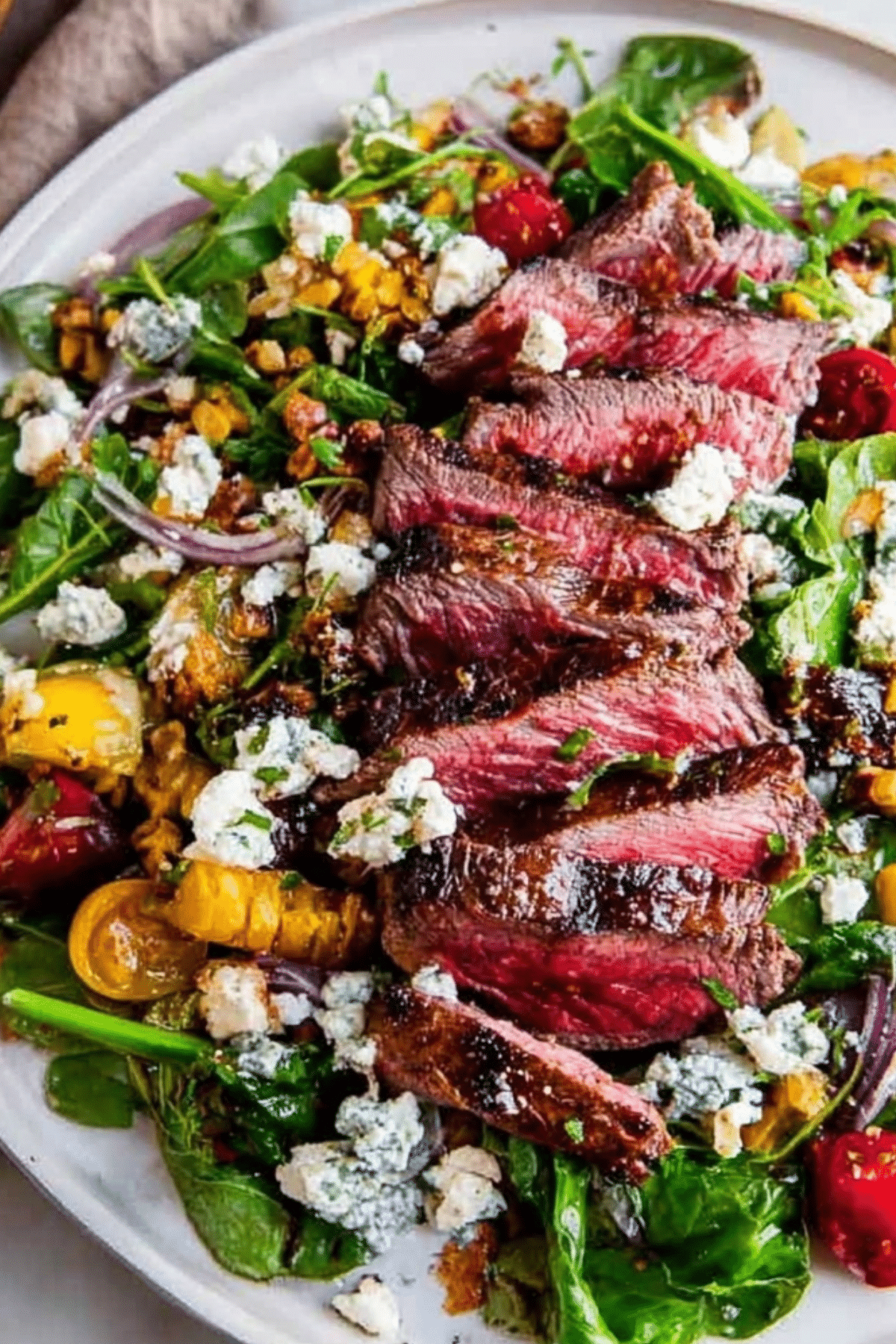 Balsamic Steak Gorgonzola Salad with Grilled Corn