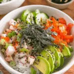 California Roll Sushi Bowls with imitation crab, avocado, and spicy mayo