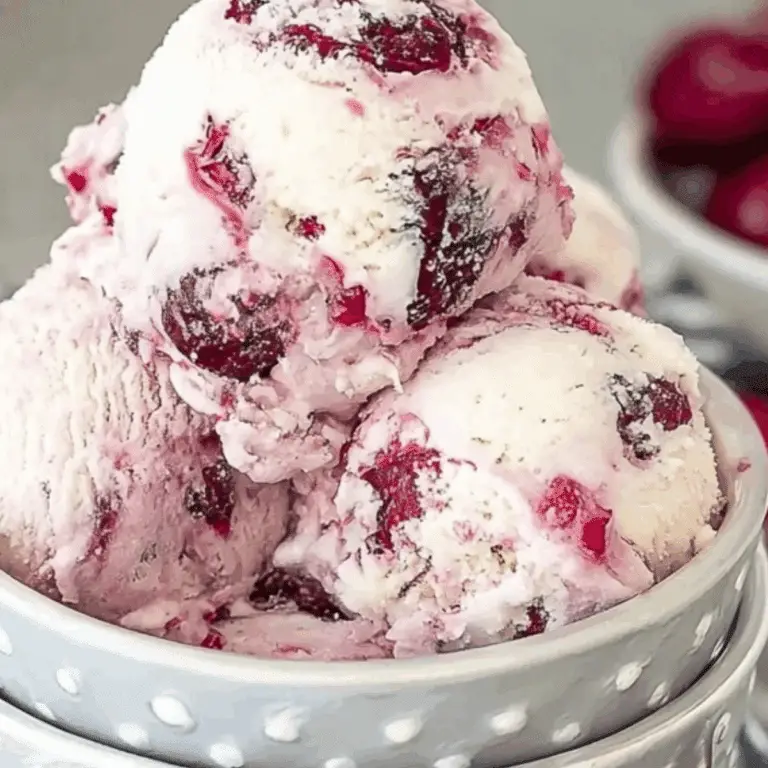 Homemade Cherry Vanilla Ice Cream Recipe with fresh cherries