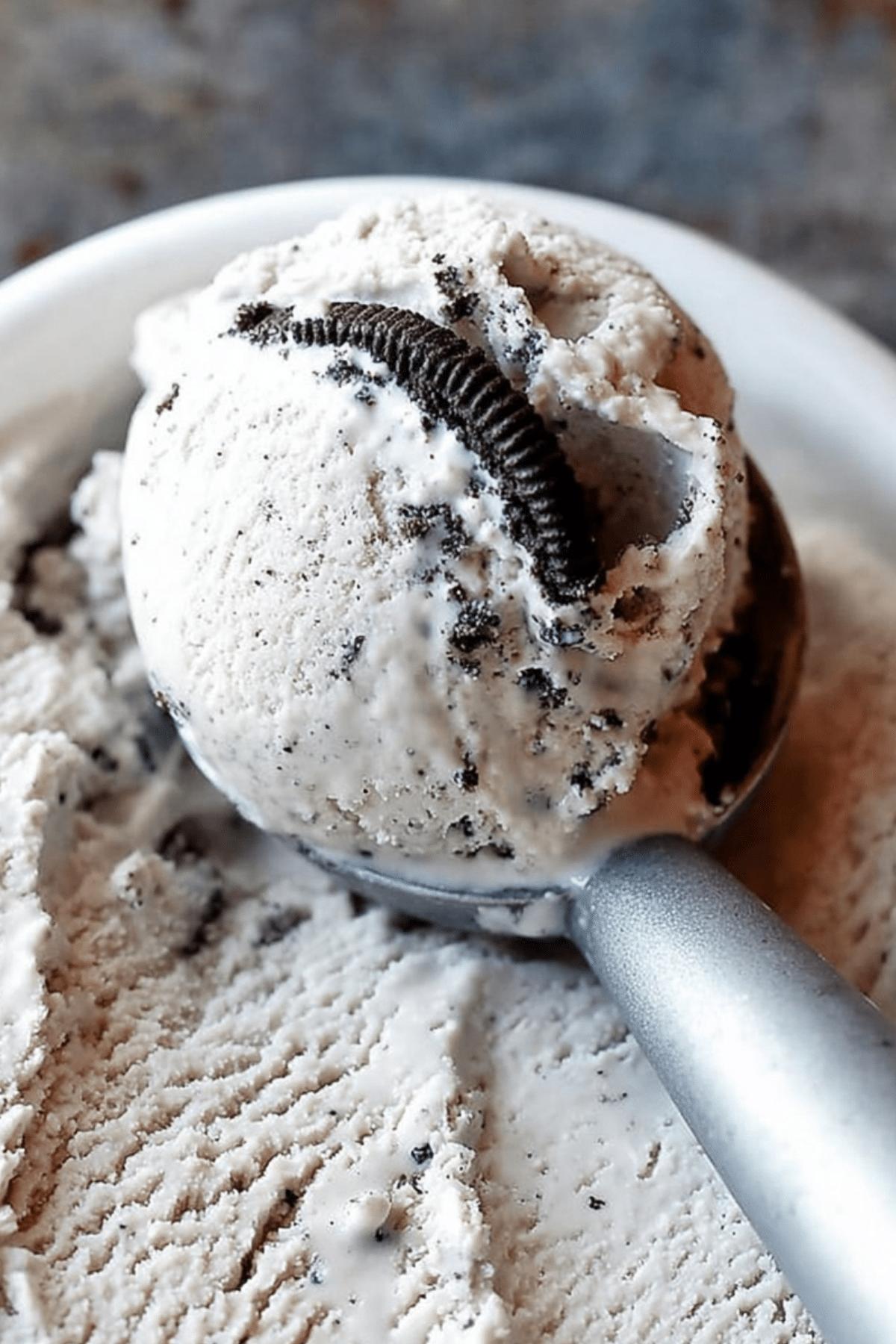 Homemade cookies and cream ice cream with Oreo chunks