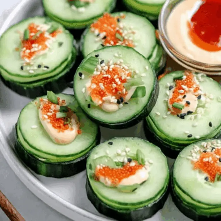 cucumber sushi rolls filled with avocado, smoked salmon, and colorful vegetables