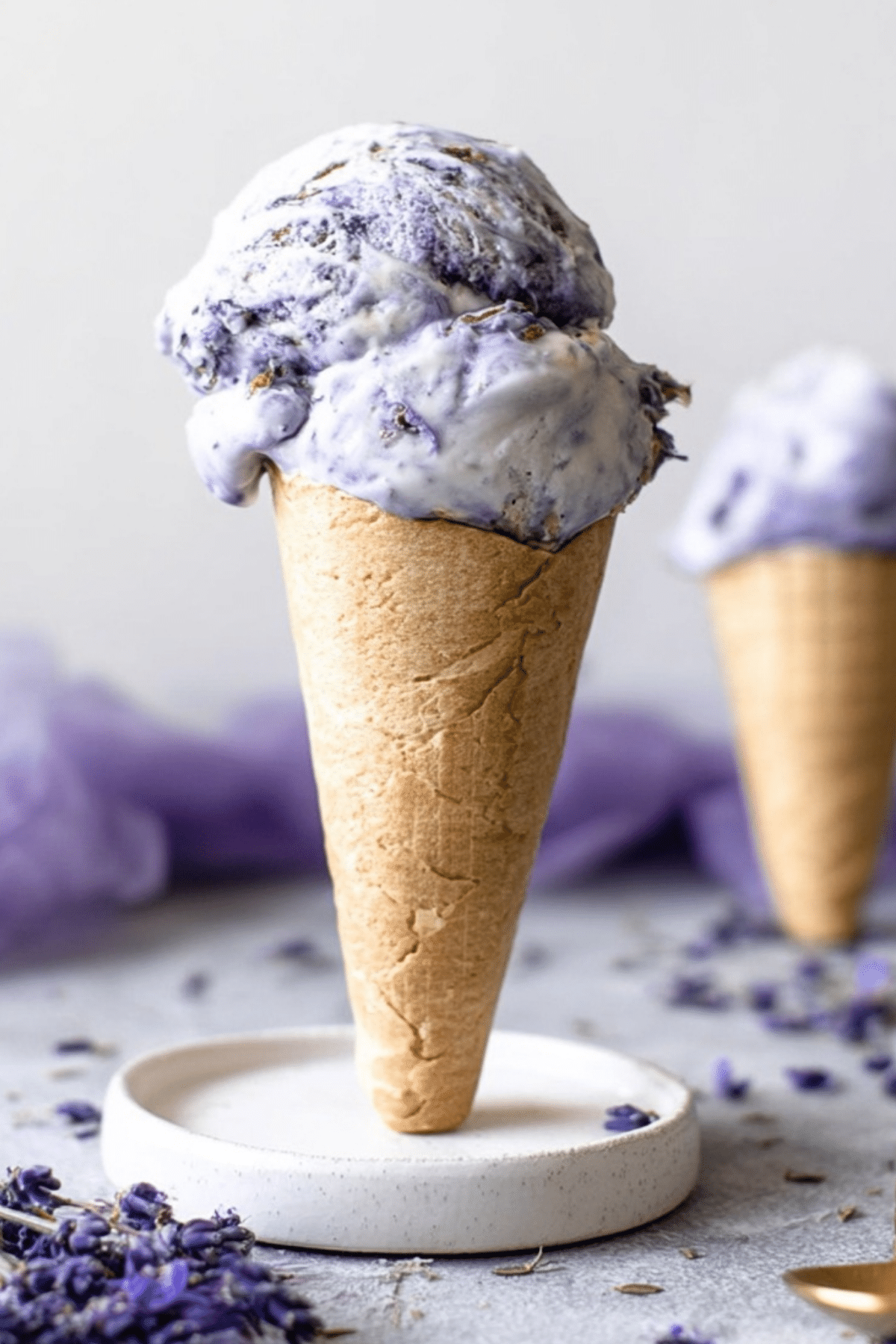 Lavender Earl Grey Ice Cream served in a bowl with swirls