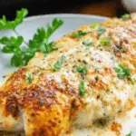 Low Carb Keto Garlic Parmesan Chicken on a plate with melted cheese