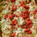 Mediterranean Chicken Zucchini Bake with fresh vegetables and melted cheese