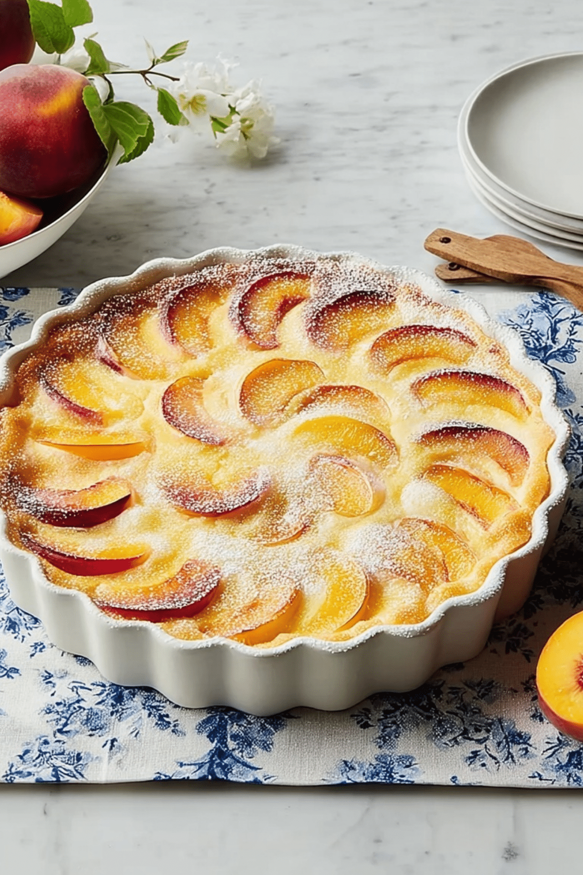 nectarine clafoutis baked dessert with sliced nectarines