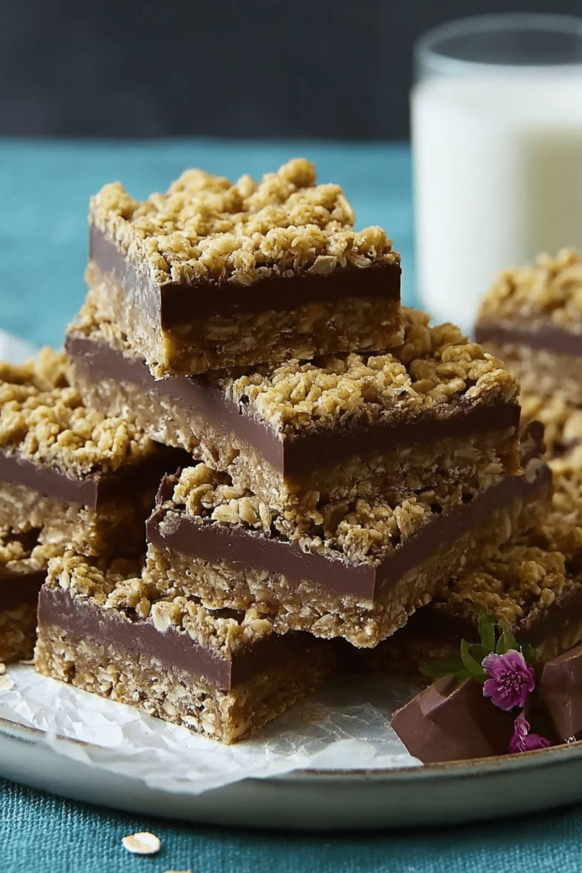 No-Bake Chocolate Oat Bars with peanut butter and chocolate topping