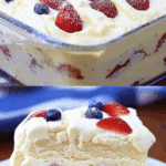 No Bake Summer Berry Icebox Cake layered with fruit and cream