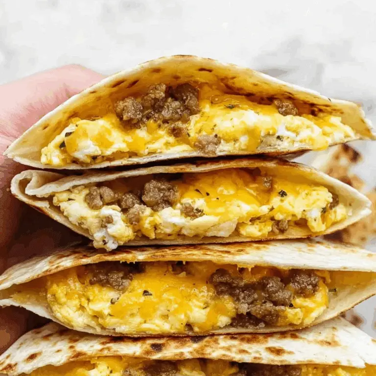 Sausage and Egg Breakfast Quesadillas served with salsa