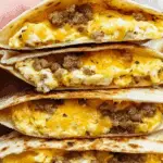 Sausage and Egg Breakfast Quesadillas served with salsa