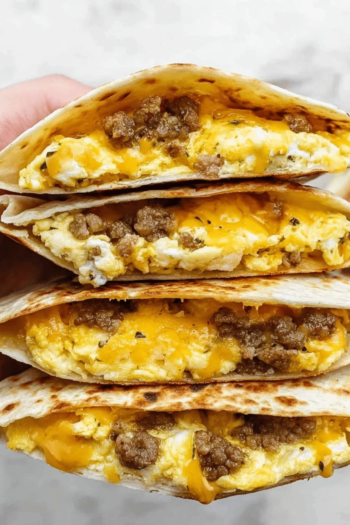 Sausage and Egg Breakfast Quesadillas served with salsa