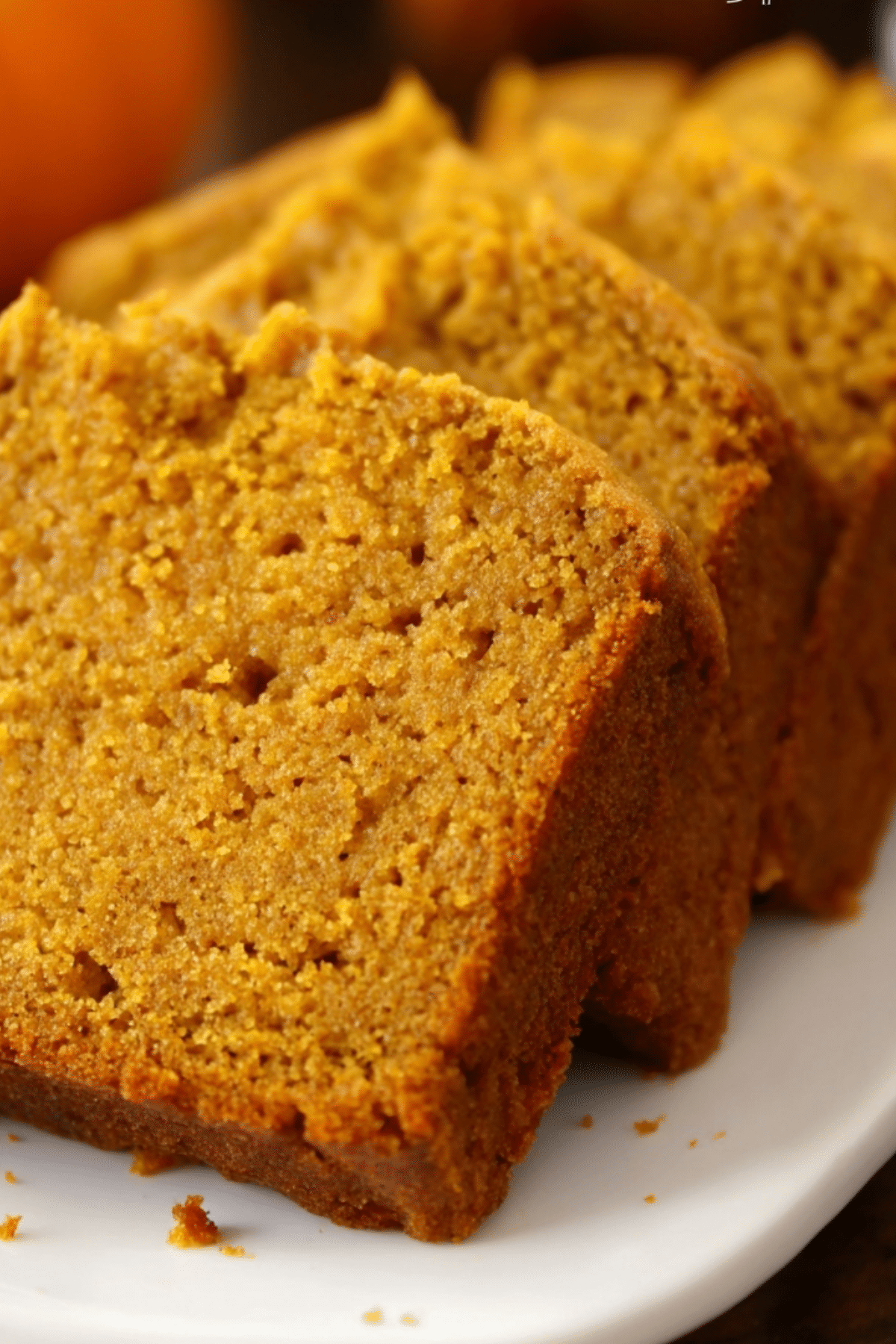 Moist sour cream pumpkin bread loaf with fall spices