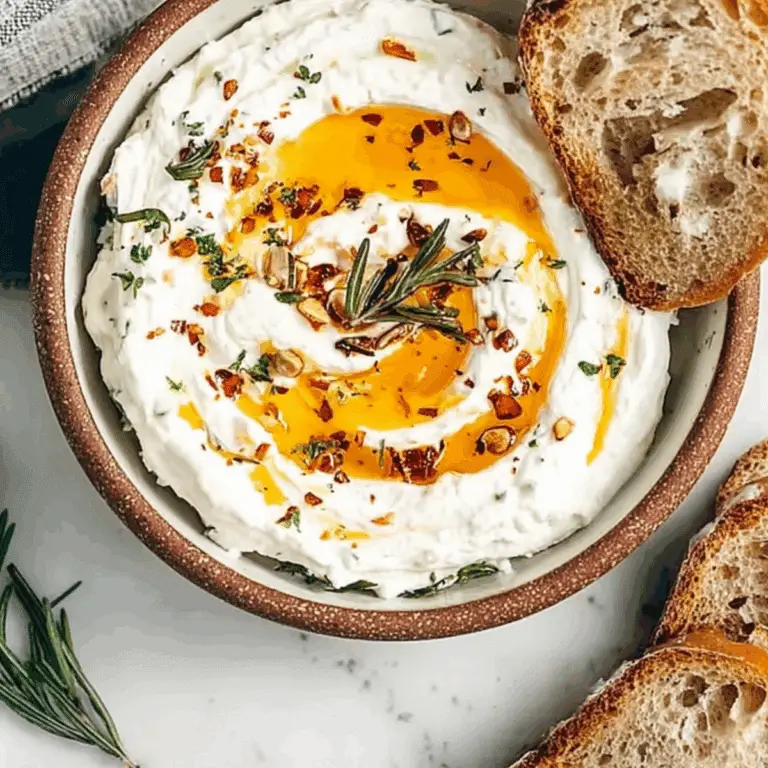 Spicy Ricotta Dip with Hot Honey in a bowl topped with rosemary and walnuts