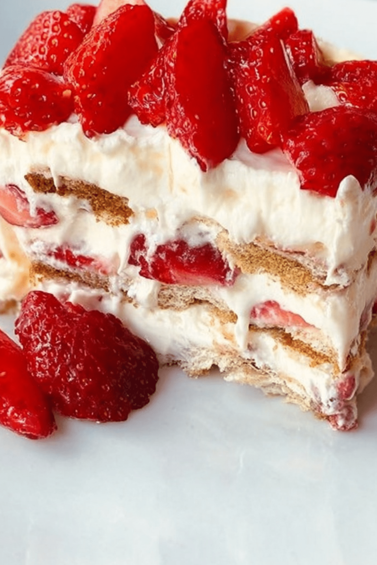 Strawberry Icebox Cake layered with cream and fresh strawberries