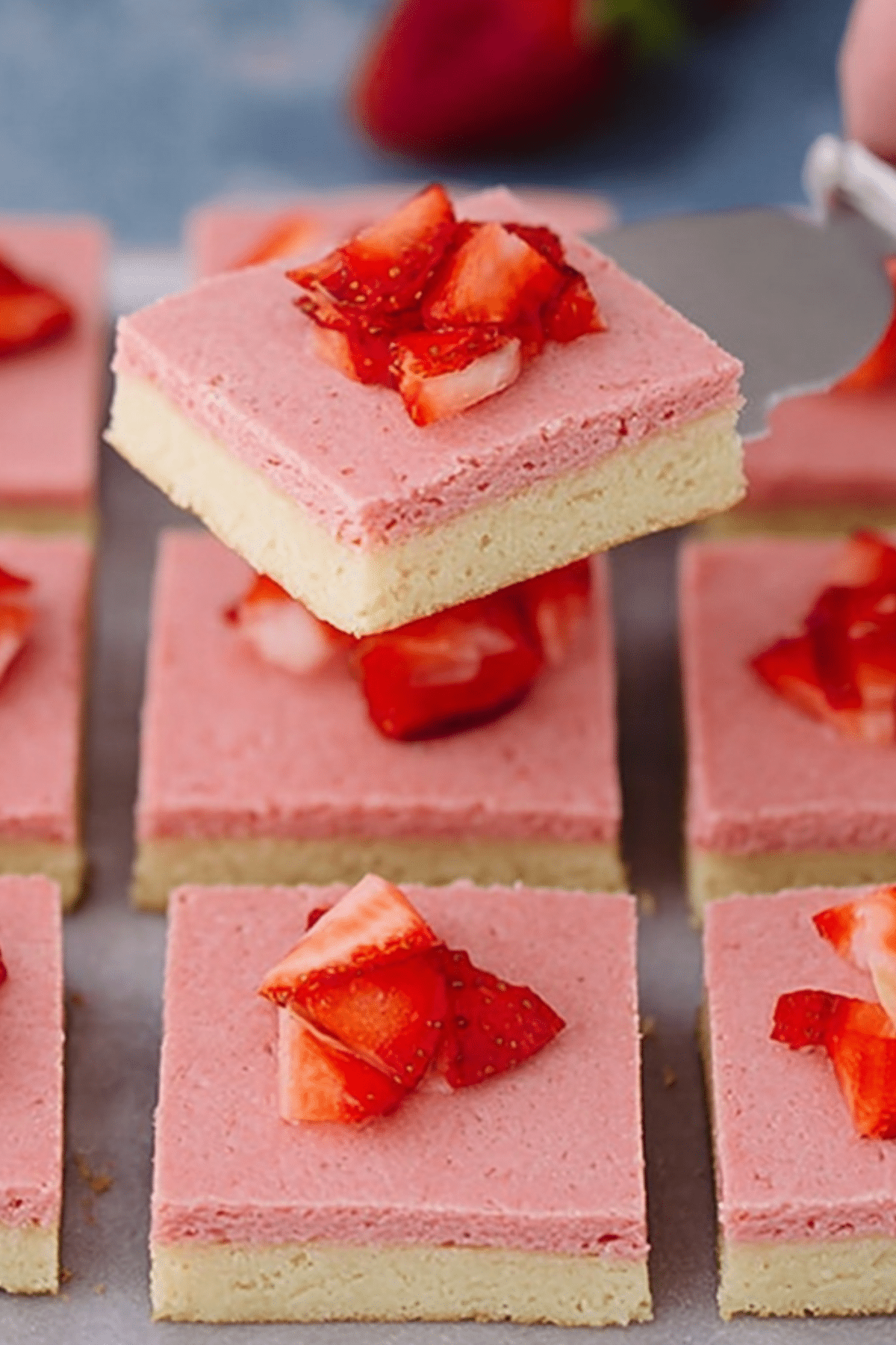 Strawberry Sugar Cookie Bars with homemade strawberry frosting