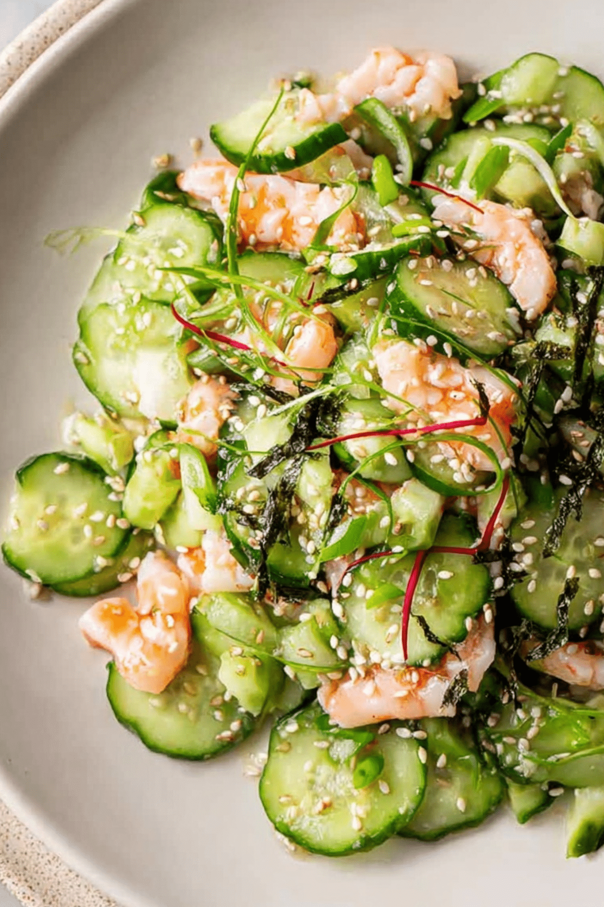 Sunomono Salad with cucumbers and shrimp in rice vinegar dressing