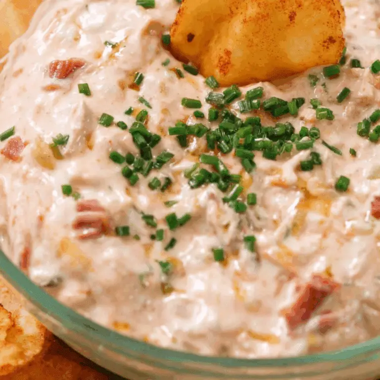 High-protein pool dip served with chips and veggies