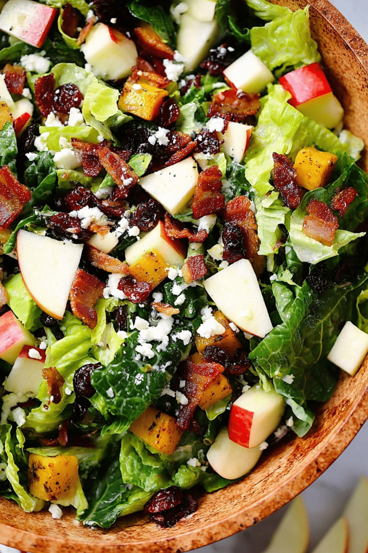 Autumn Chopped Salad with apples, bacon, feta, and cranberries
