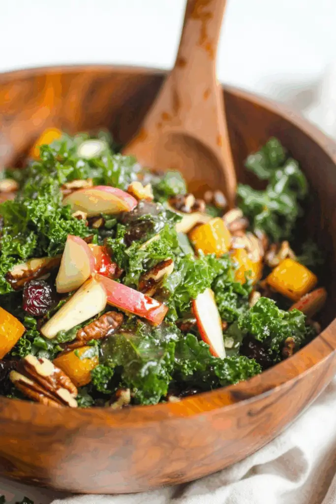 Autumn Kale Salad with Maple Balsamic Vinaigrette