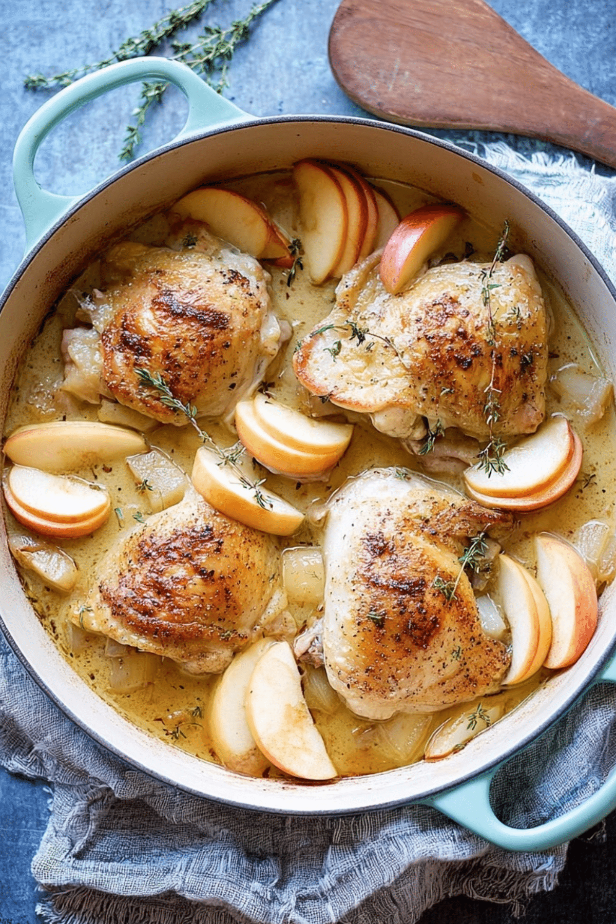 Baked Chicken with Apples served in creamy apple cider sauce