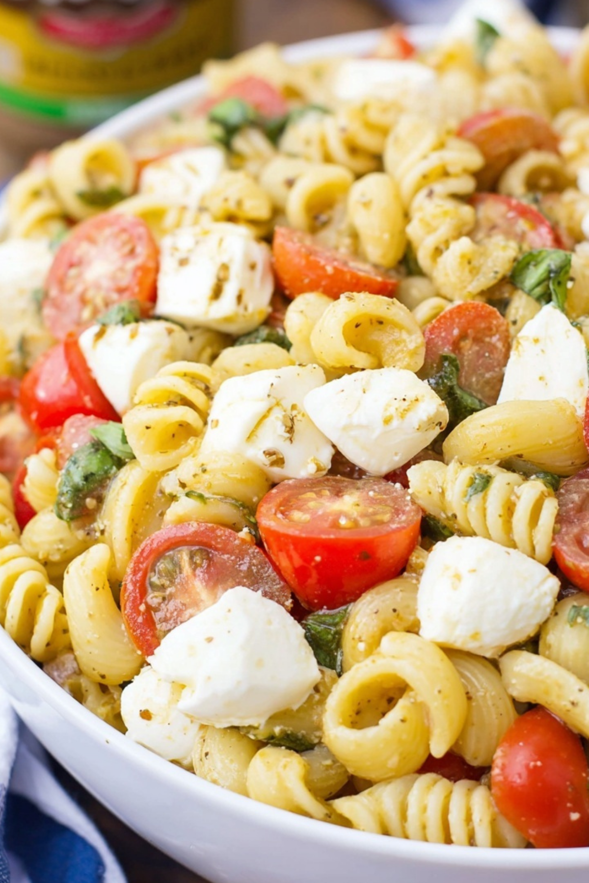 Caprese Pasta Salad with fresh tomatoes, mozzarella, and basil