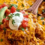 Chicken Enchilada Skillet in one pan with cheese and fresh toppings