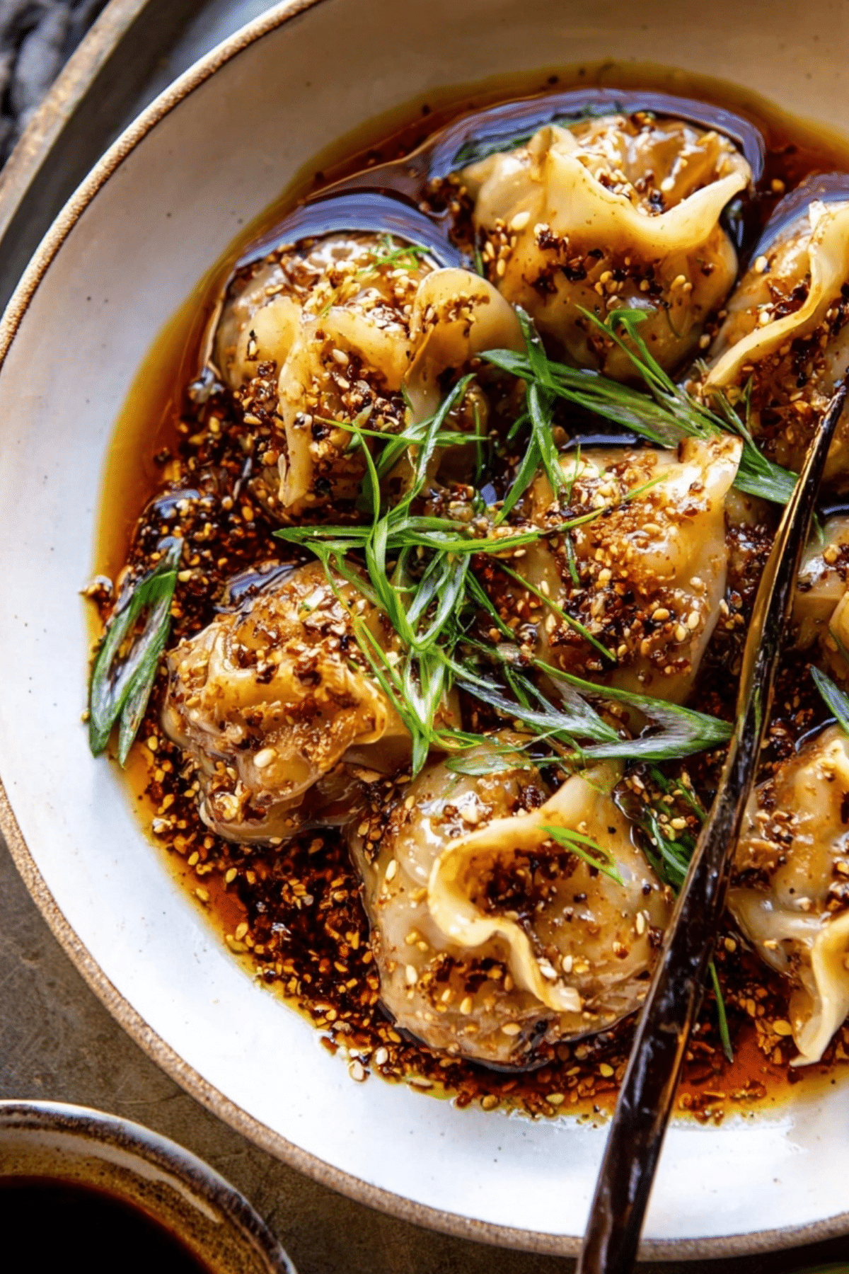 Chili Crisp Butternut Squash Dumplings in Ginger Soy Broth