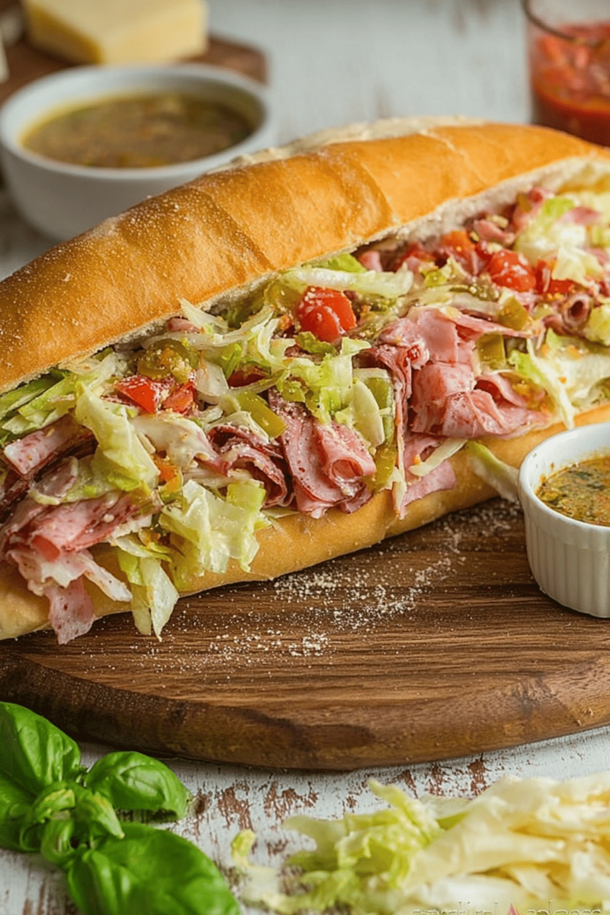 Chopped Italian Sandwich with meats, cheese, and veggies