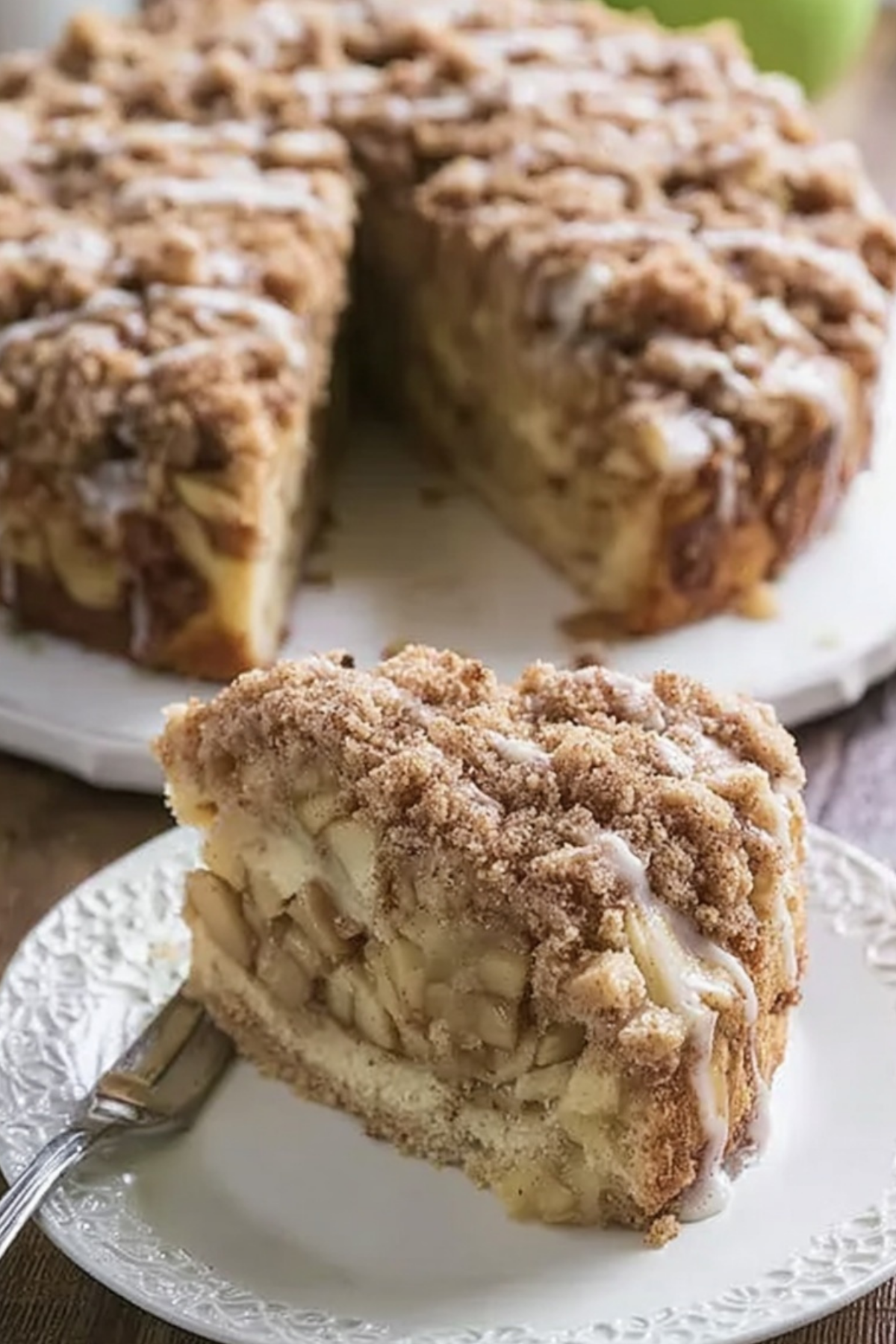Cinnamon Apple Crumb Cake topped with buttery cinnamon crumb