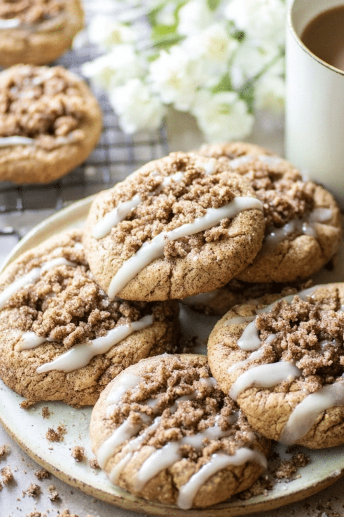 coffee cake cookies with cinnamon streusel and vanilla glaze