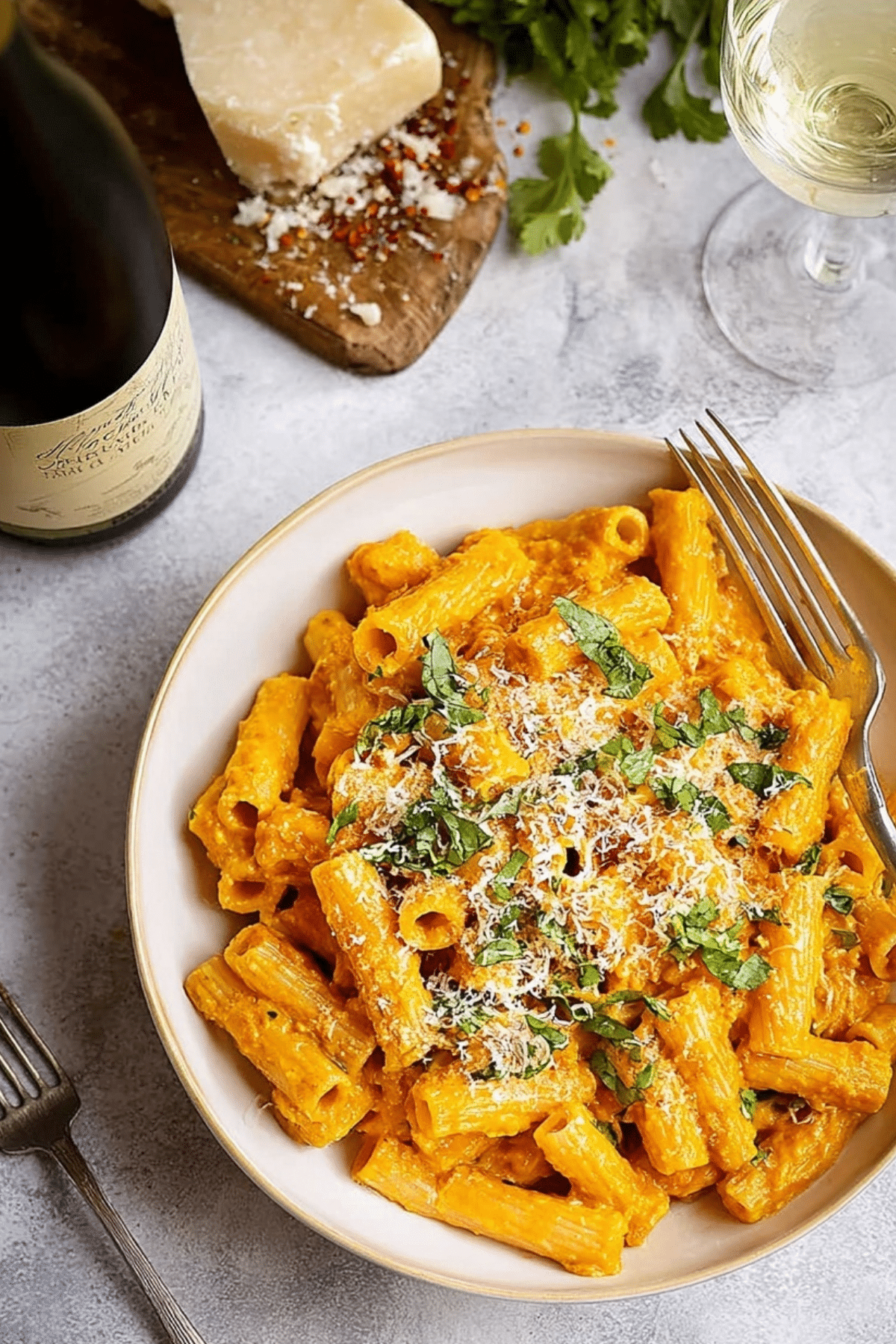 Creamy Pumpkin Pasta served with parsley and Parmesan