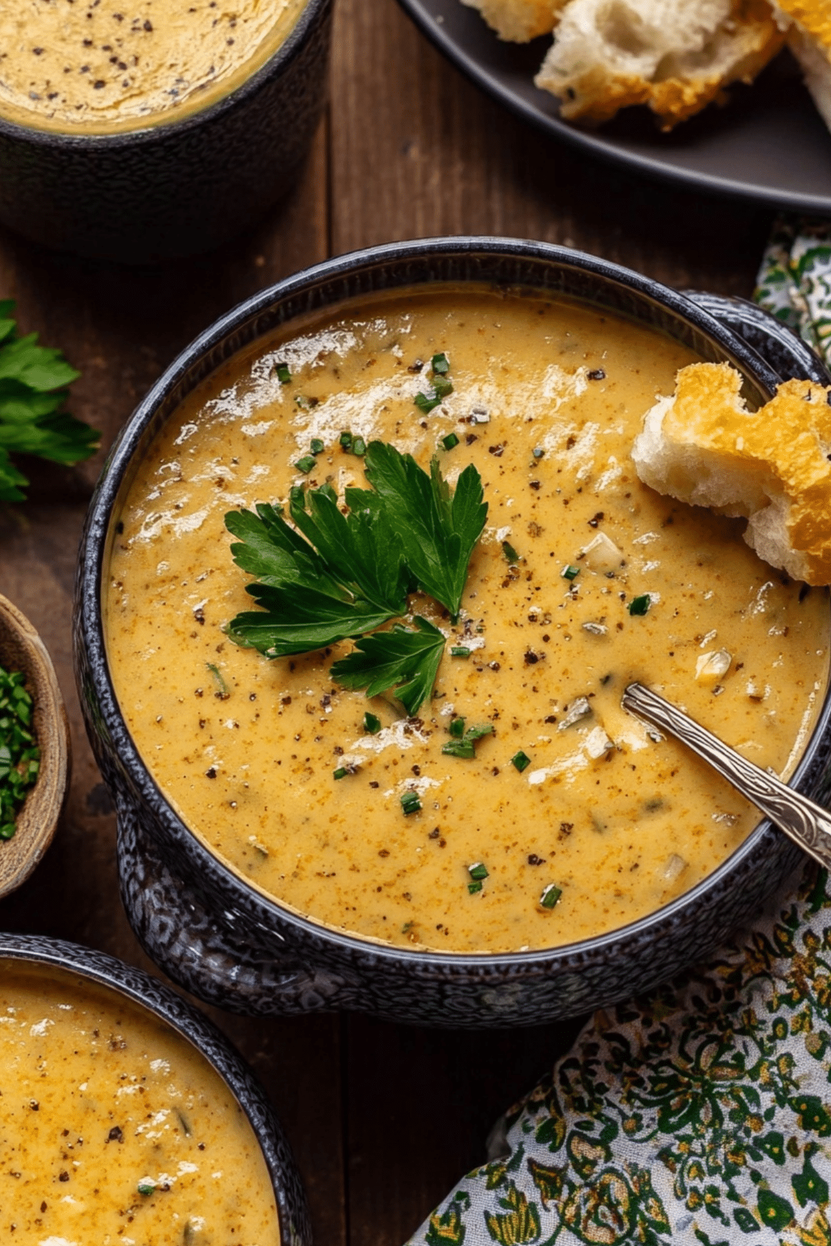 Cheddar Garlic Herb Potato Soup - creamy and comforting bowl of soup