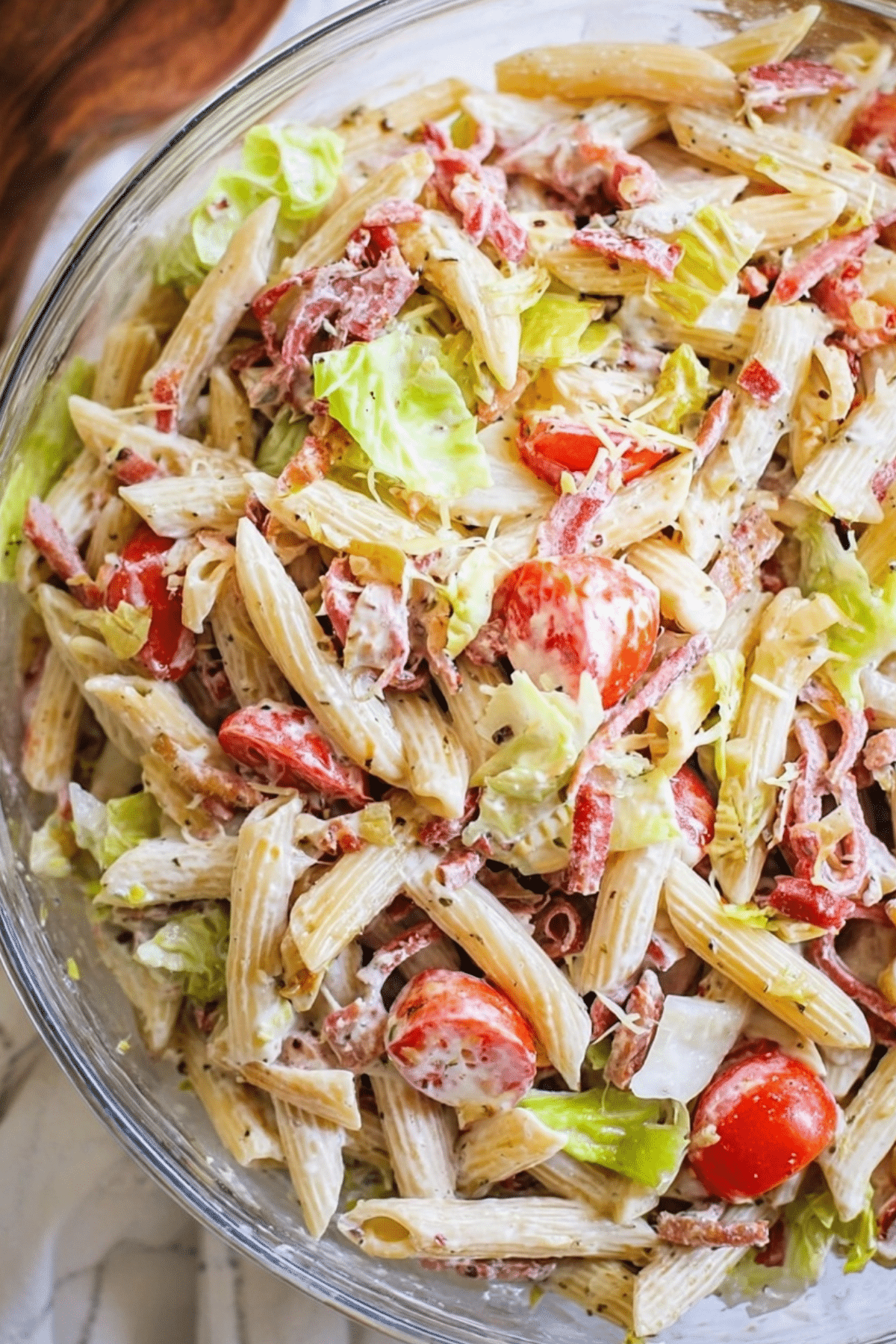Italian Grinder Pasta Salad with creamy dressing and fresh ingredients