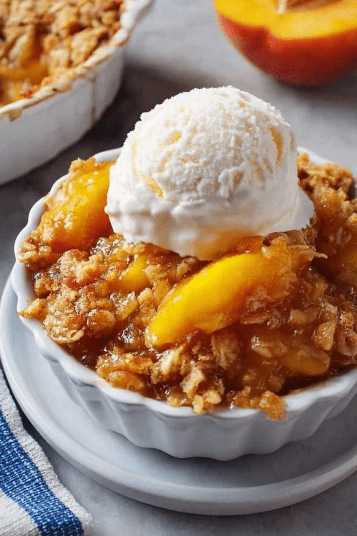 Homemade Nectarine Brown Sugar Crisp with buttery oat topping